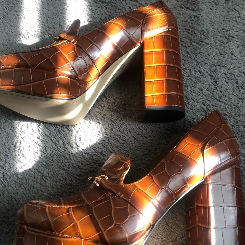 Sam Edelman Aretha Tawny Brown Croc leather print platform - Picture 2 of 3